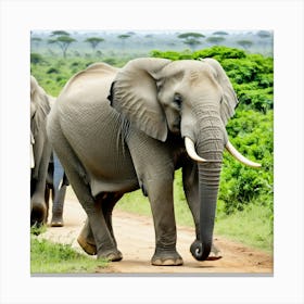 Elephants In The Savannah Canvas Print