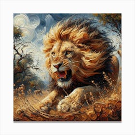 Lion pouncing Canvas Print
