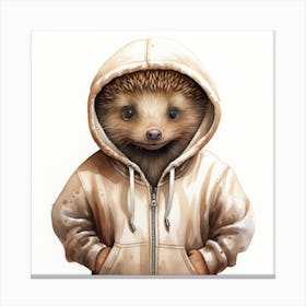 Watercolour Cartoon Echidna In A Hoodie 2 Canvas Print