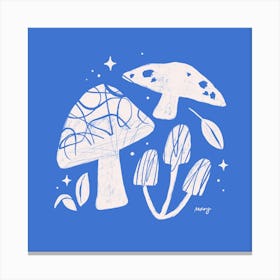 Abstract Mushrooms Blue Square Canvas Print