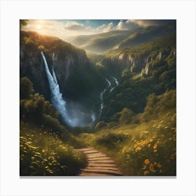 Waterfall In The Mountains Canvas Print