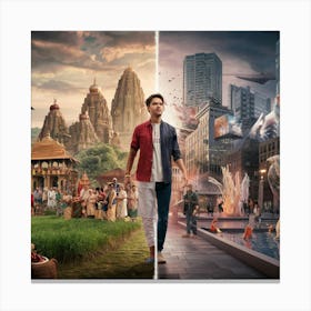 Man Walking Through A City Canvas Print