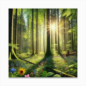 Sunbeams In The Forest AI Canvas Print