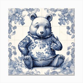 Winnie The Pooh Delft Tile Illustration 3 Canvas Print