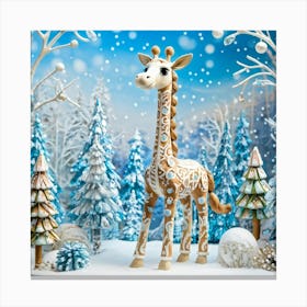 Whimsical Winter Wonderland Giraffe Adorned With A Joyful Demeanor Prances Through A Playful Frost Canvas Print