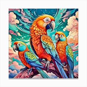 Parrots On A Branch 1 Canvas Print