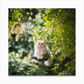 White Cat On Swing 1 Canvas Print