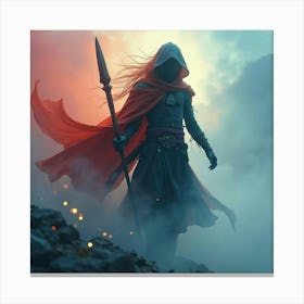 Soul Warrior In A Vibrant Watercolor Mystical Fog, Dark Clash 1 Canvas Print