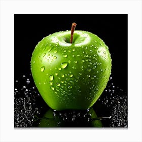 Green Apple With Water Droplets 1 Canvas Print