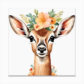 Floral Baby Antelope Nursery Illustration (12) Canvas Print