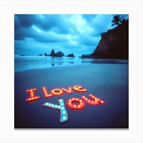 I Love You Written On The Beach, Colorful, Neon, Tropical, Beach, Ocean Canvas Print