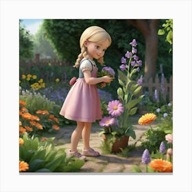Default Blonde Girl Collecting Flowers From The Garden3d 0 1 Canvas Print