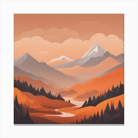 Misty mountains background in orange tone 62 Canvas Print