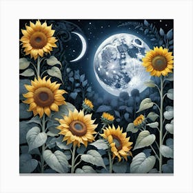 Sunflowers At Night Canvas Print