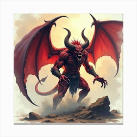 Demon Creating Havoc In A Vibrant Watercolor Storm 1 Canvas Print