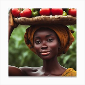 African Woman Holding Tomatoes Canvas Print