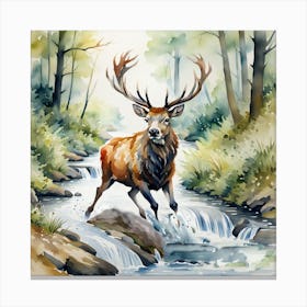 stag startled into stream Canvas Print