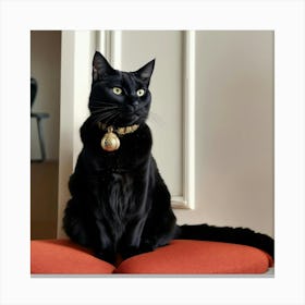 A Photo Of A Black Cat Sitting On A White Chair 2 Canvas Print