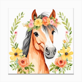 Floral Baby Horse Nursery Illustration (13) Canvas Print