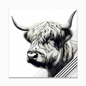 Highland Longhorn Cow Head - Abstract Line Art Illustration 150 Canvas Print