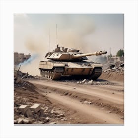 Apocalyptic Merkava Tank Destroyed Landscape With War Zone Destruction 1 Canvas Print