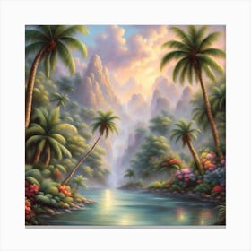 Palm Trees By The River Canvas Print