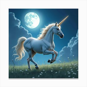 Ethereal Unicorn Galloping Through A Moonlit Meadow 1 Canvas Print