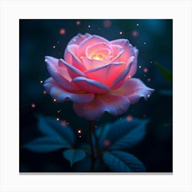 An Ethereal Rose With Petals Of Cascading, Bioluminescent Light Blooming In A Surreal Garden 1 Canvas Print