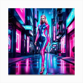 Neon Girl In A Futuristic City Canvas Print