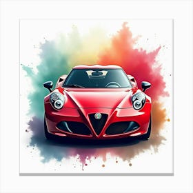 Alfa Romeo 4c Surrounded By A Colorful, Watercolor Background, No Logo Or Signature Canvas Print