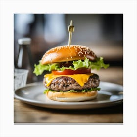 Hamburger On A Plate 37 Canvas Print