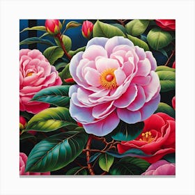 Camellia Elegance: A Vibrant Portrait Canvas Print