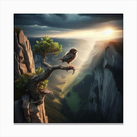 Bird Perched On Cliff Canvas Print