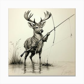 Deer With A Fishing Rod Trying To Catch 3 Canvas Print