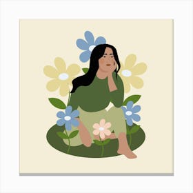 Girl With Flowers Canvas Print