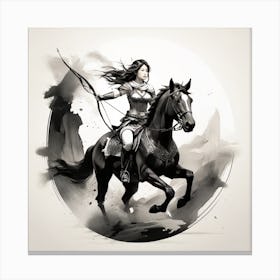 Chinese Woman On Horseback ink color Canvas Print