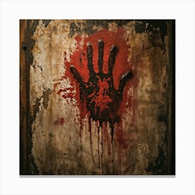 Bloody Handprint Smeared Across An Aged Wall Texture Of Dripping Blood Eerily Glistening Disturbin (7) Canvas Print