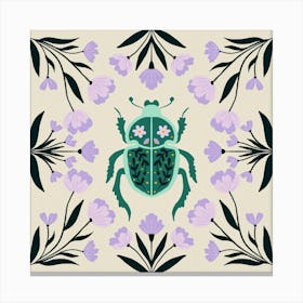 Beetle and flowers - violet and green Canvas Print