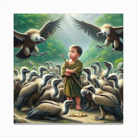 A beautiful child surrounded by vultures but he is passionate to find a safe way Canvas Print