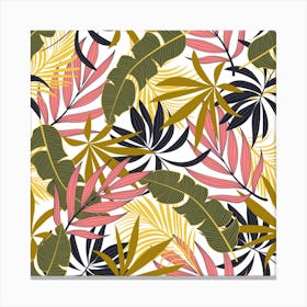 Fashionable Seamless Tropical Pattern With Bright Pink Green Flowers 1 Canvas Print
