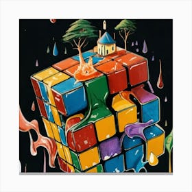Colorful Rubiks Cube Dripping Paint 8 Canvas Print