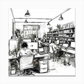 Sketch Of People Working At Desks Canvas Print