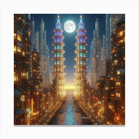 Chinese City At Night Canvas Print