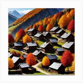 Autumn Village In The Mountains 3 Canvas Print