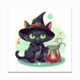 Cute Black Cat Witch Canvas Print