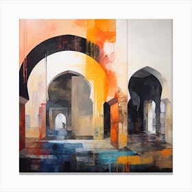 Abstract Contemporary Art Print - Orange, Blue & Red Archways Canvas Print