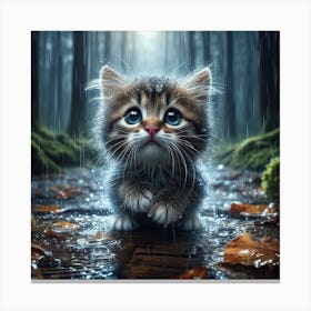 Kitten In The Rain Canvas Print