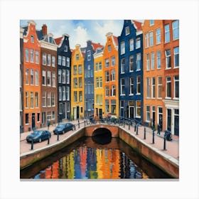 Canal Belt Amsterdam Neighborhood, Watercolor Art Print 1 Canvas Print