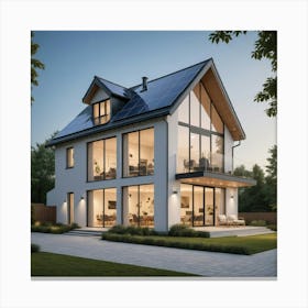 Modern House With Solar Panels Canvas Print