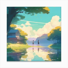 Two People Standing By The Water Canvas Print